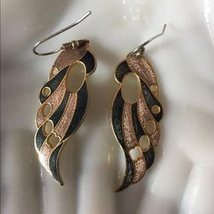 Cloisonné Pink & Black Winged Pierced Earrings